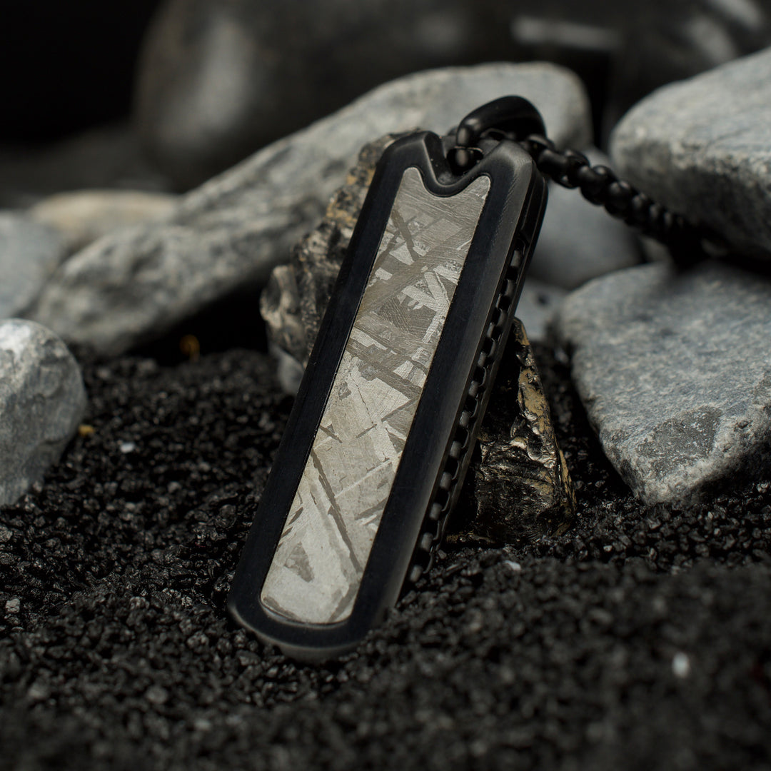 Black IP Steel Meteorite Dog Tag Pendant