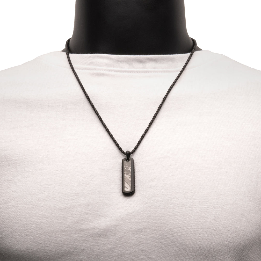 Black IP Steel Meteorite Dog Tag Pendant