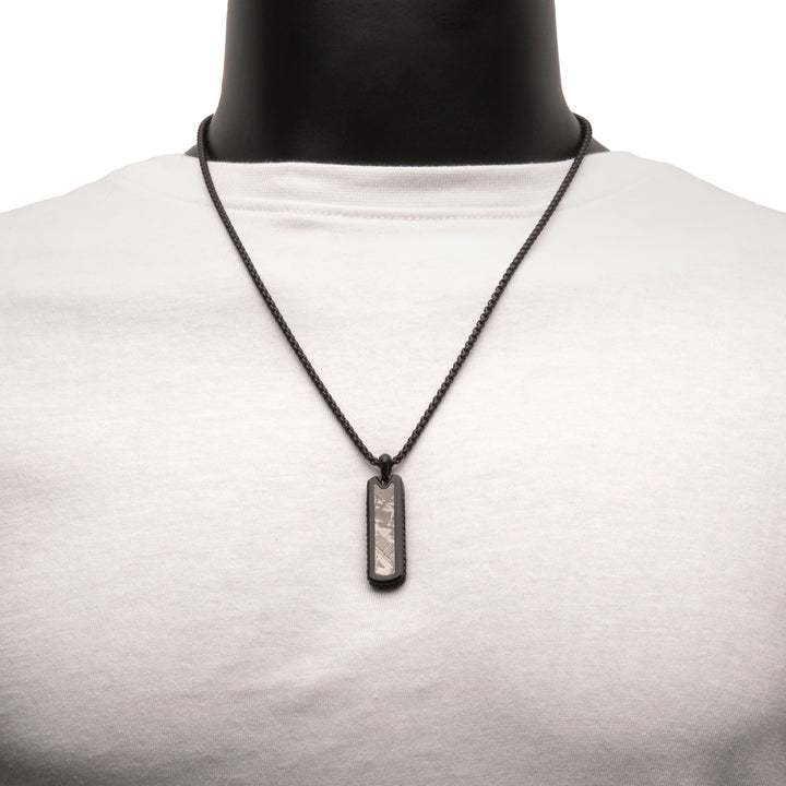 Black IP Steel Meteorite Dog Tag Pendant