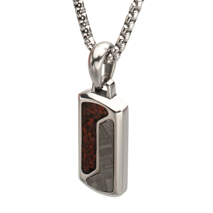 EXTINCTION-MOMENT OF IMPACT: Steel, Dino & Meteorite Inlay Dog Tag Compact Pendant