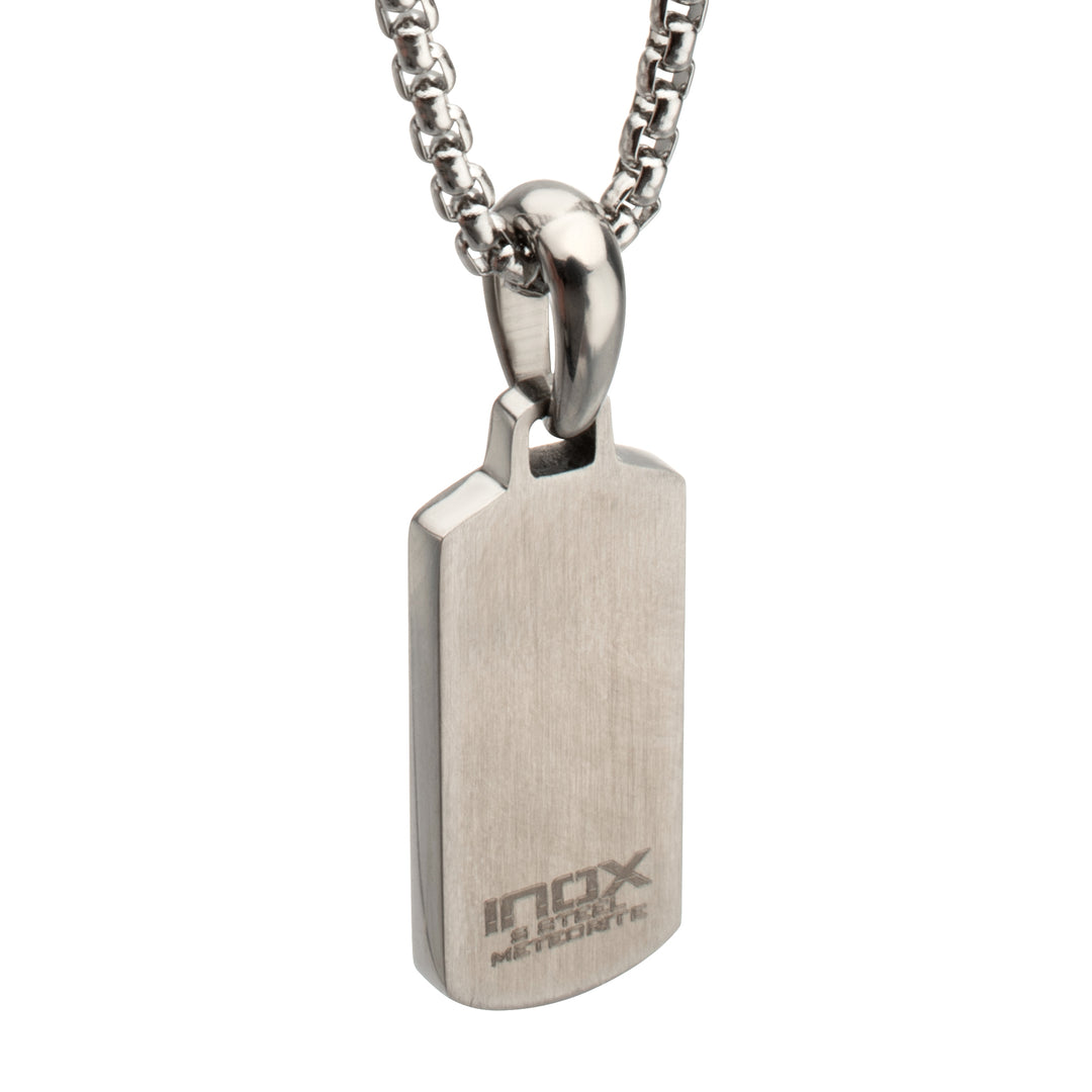 EXTINCTION-MOMENT OF IMPACT: Steel, Dino & Meteorite Inlay Dog Tag Compact Pendant