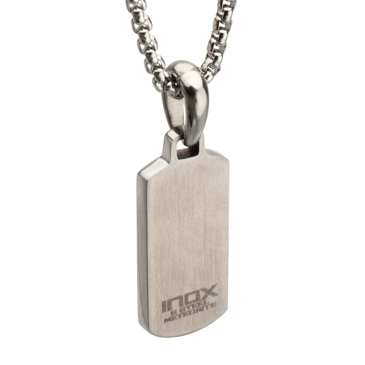 EXTINCTION-MOMENT OF IMPACT: Steel, Dino & Meteorite Inlay Dog Tag Compact Pendant