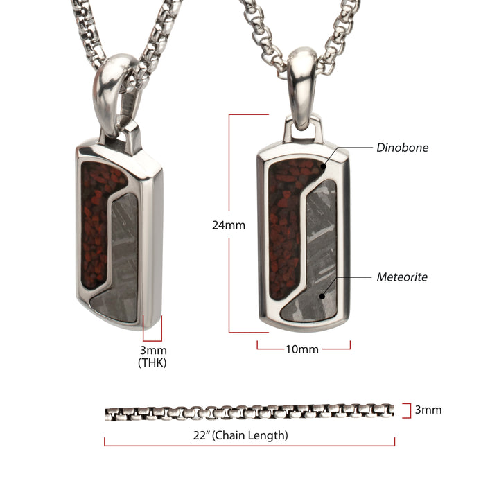 EXTINCTION-MOMENT OF IMPACT: Steel, Dino & Meteorite Inlay Dog Tag Compact Pendant