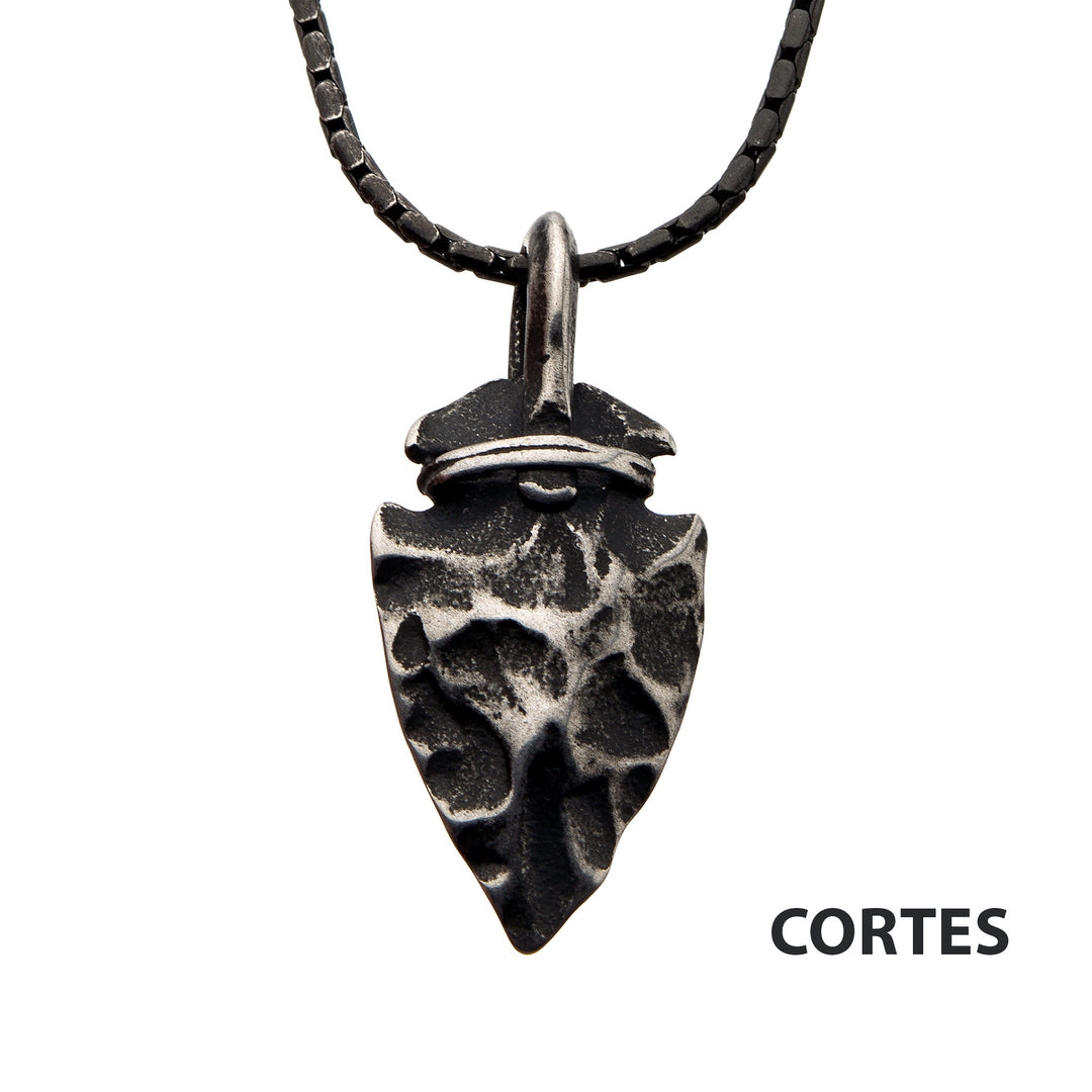 Gun Metal with Antiqued Finish Hammered Arrowhead Pendant with Chain