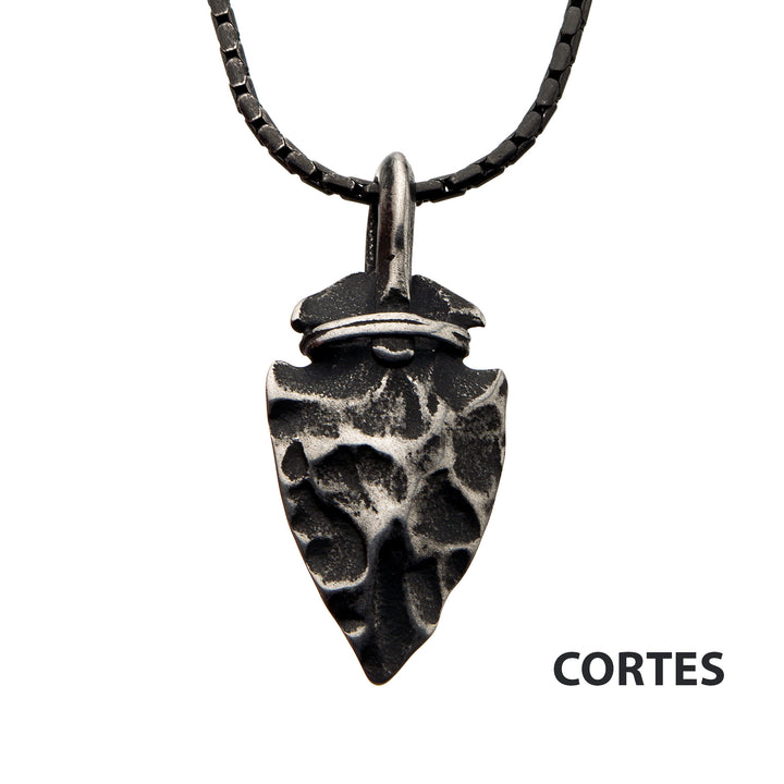 Gun Metal with Antiqued Finish Hammered Arrowhead Pendant with Chain