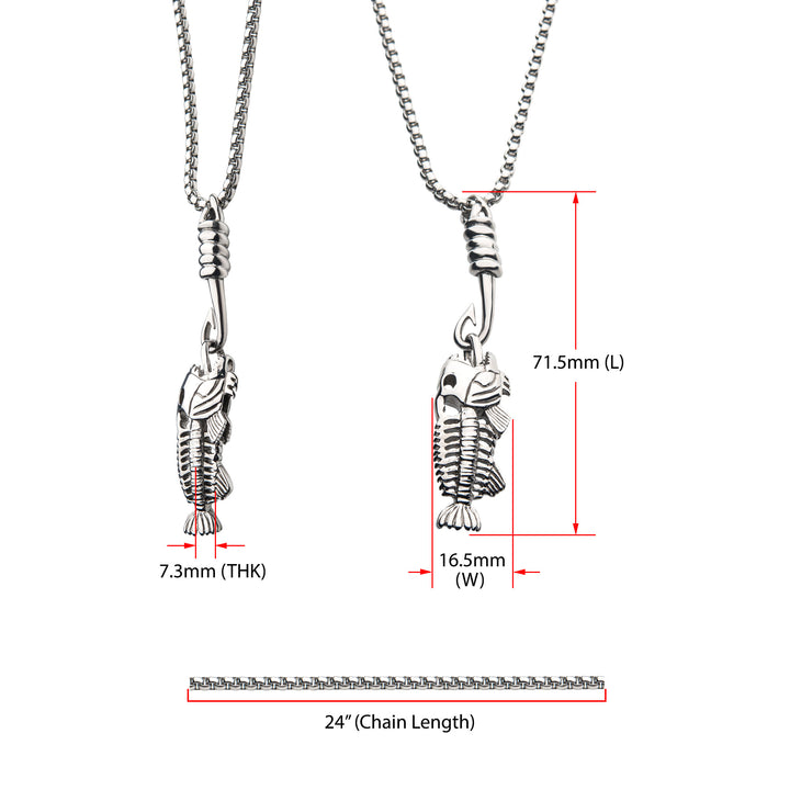 Polished Steel Fishbone Pendant with Hook & Box Chain