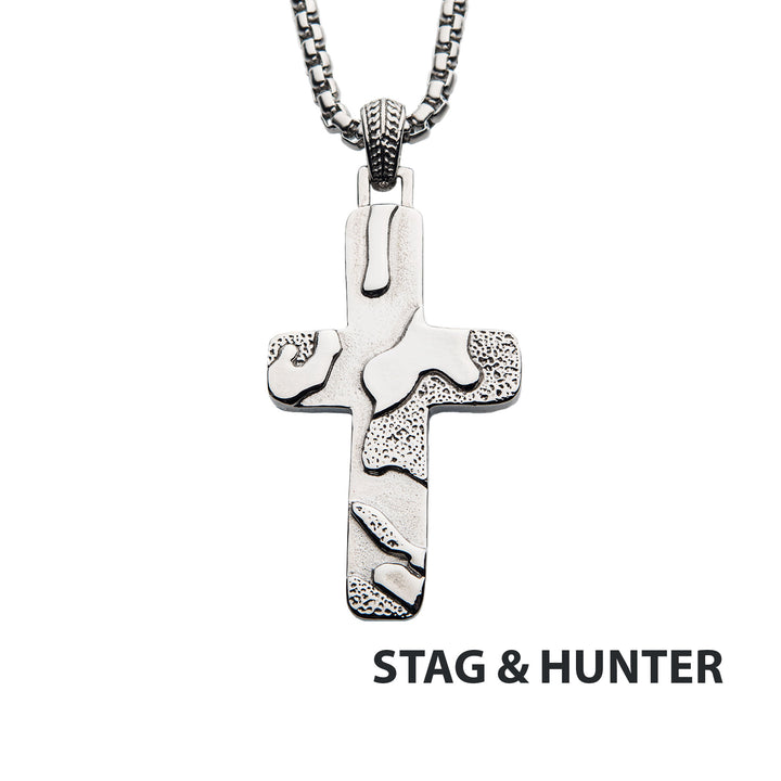 Matte Steel 3D Canyon Pattern Pendant with Box Chain