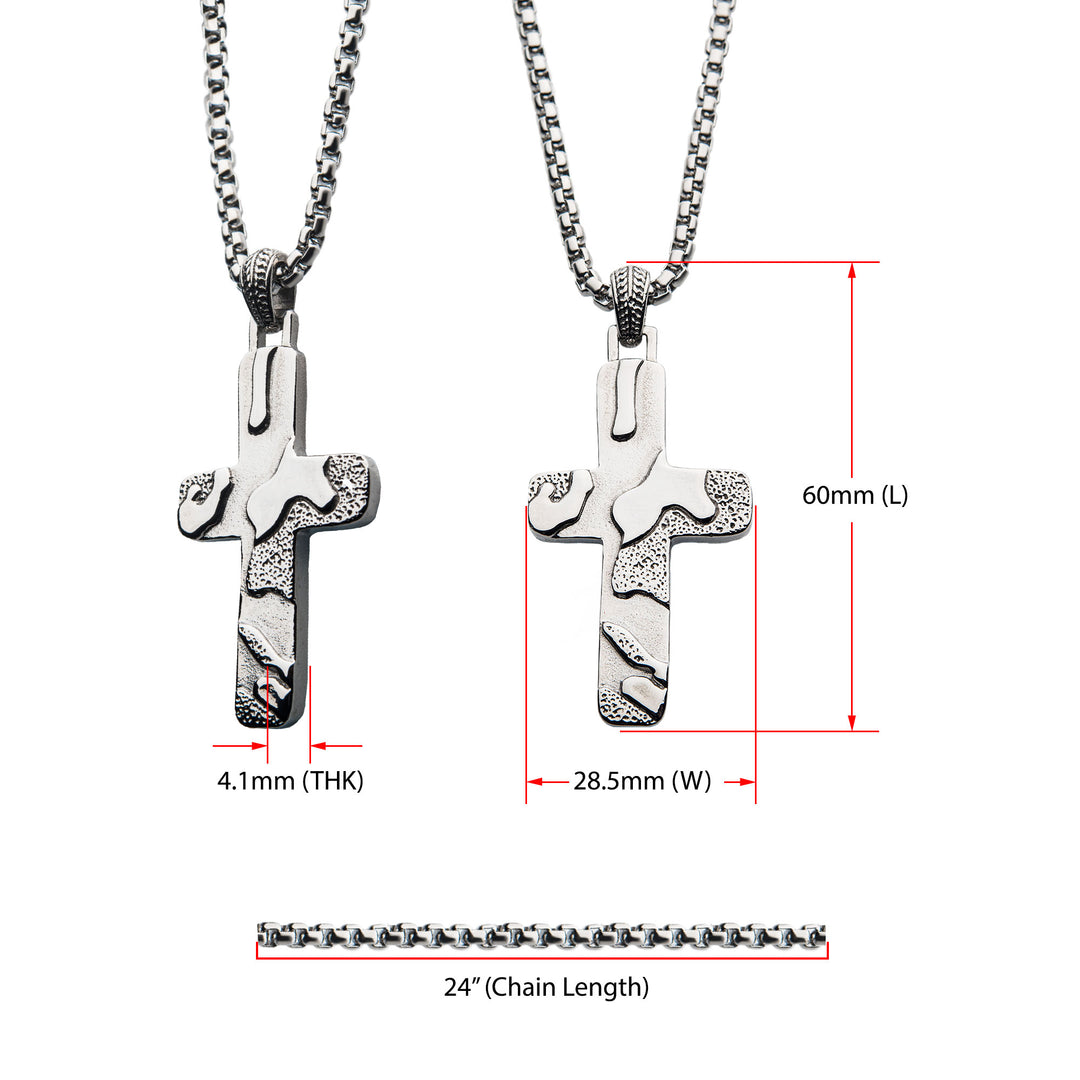 Matte Steel 3D Canyon Pattern Pendant with Box Chain
