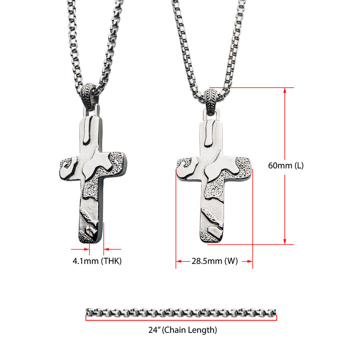 Matte Steel 3D Canyon Pattern Pendant with Box Chain