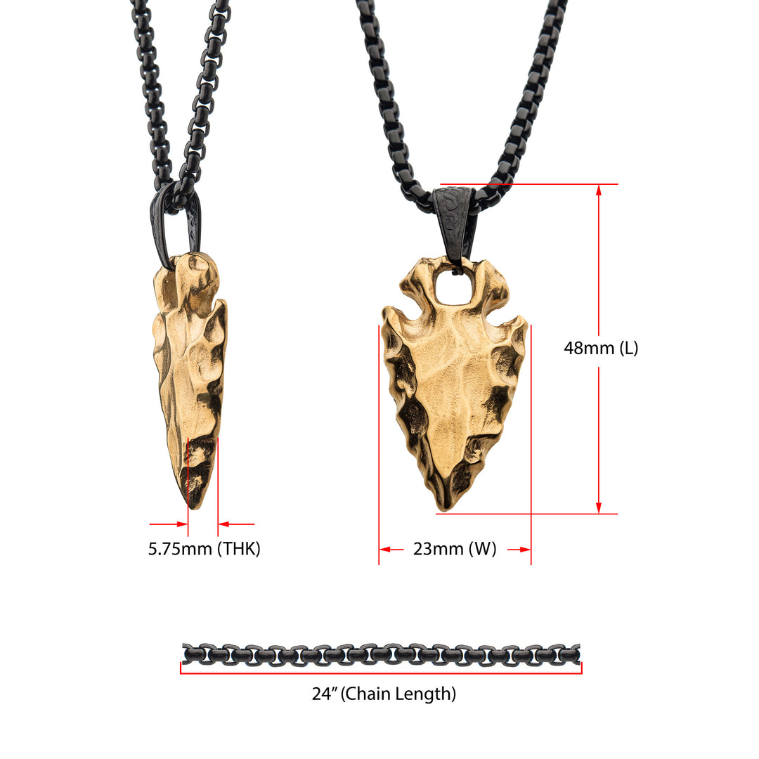 Gold IP Chiseled Arrowhead Pendant with Box Chain