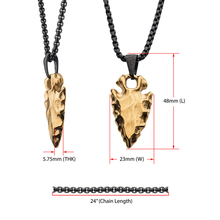 Gold IP Chiseled Arrowhead Pendant with Box Chain
