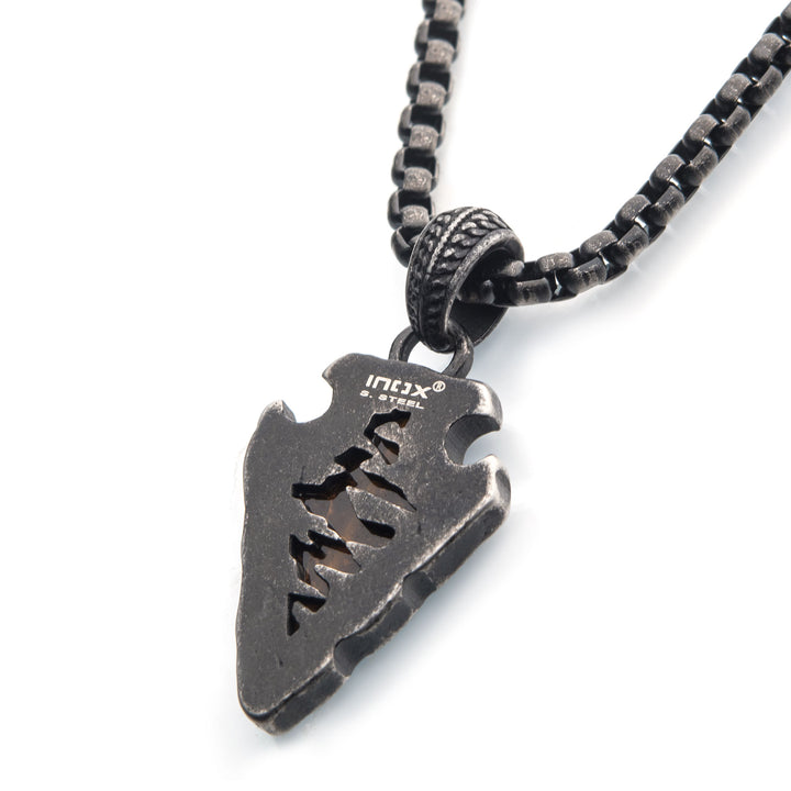 Tiger Eye Stone with Gun Metal IP Frame Pendant on a Black IP Bail with Black IP Box Chain