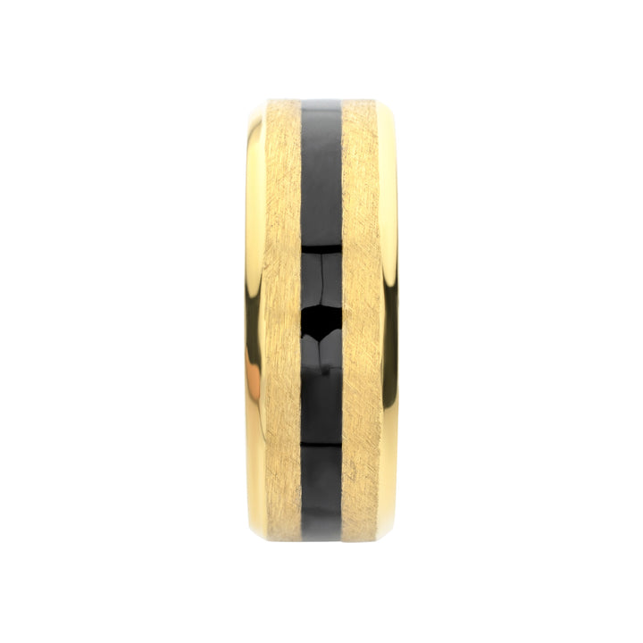18Kt Gold IP Titanium Matte Black Onyx Stone Inlay Comfort Fit Ring