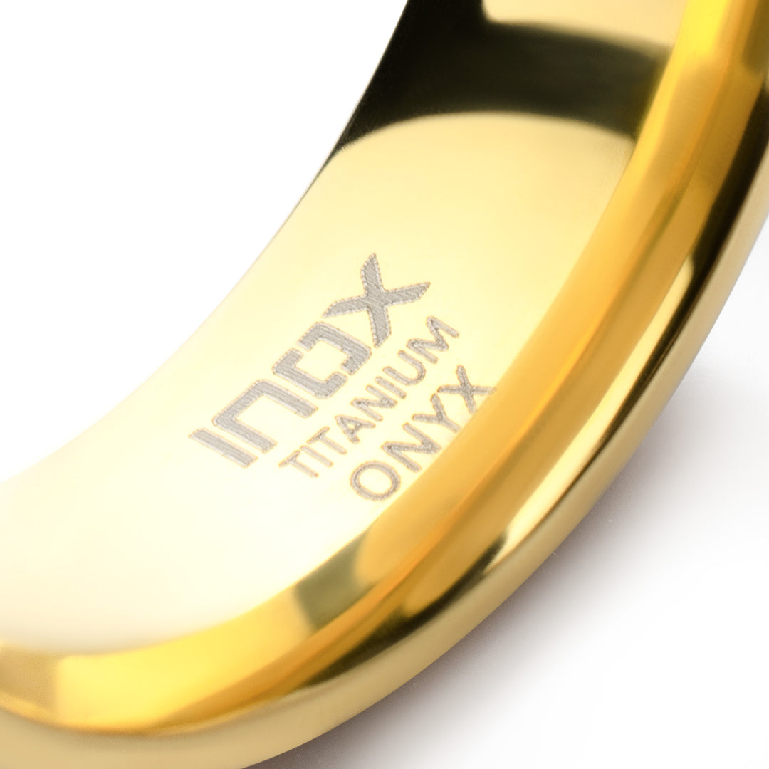 18Kt Gold IP Titanium Matte Black Onyx Stone Inlay Comfort Fit Ring