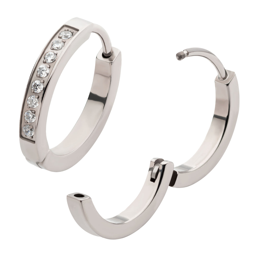 20g Titanium Clear CZ Hinged Huggie Earrings