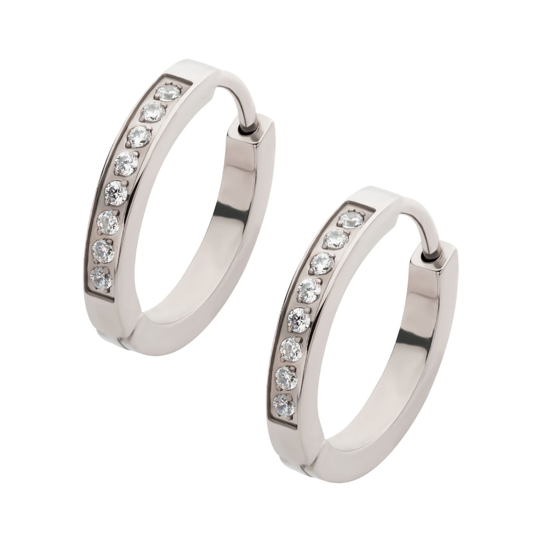 20g Titanium Clear CZ Hinged Huggie Earrings