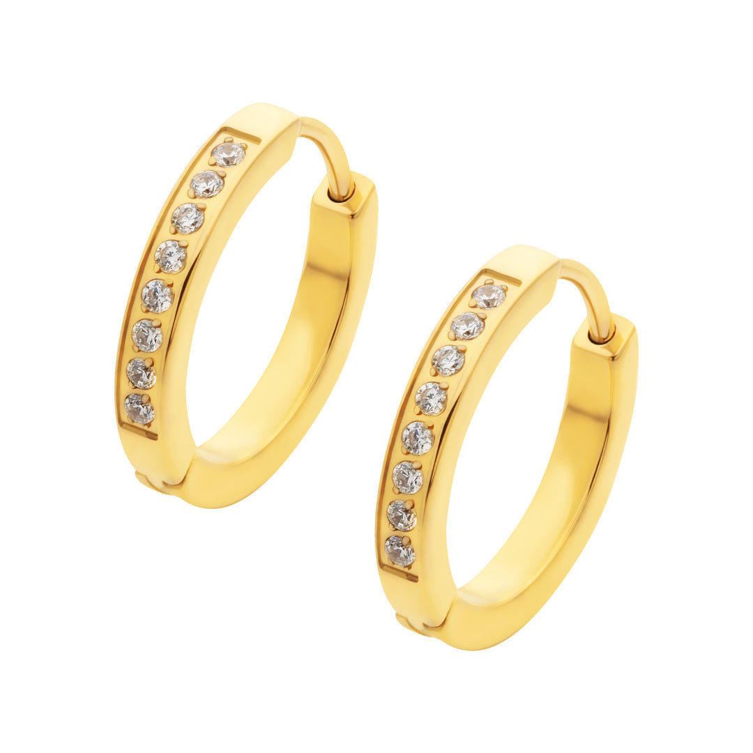 20g 24Kt Gold PVD Titanium Clear CZ Hinged Huggie Earrings