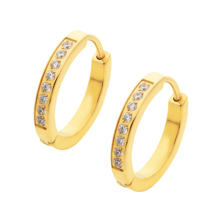 20g 24Kt Gold PVD Titanium Clear CZ Hinged Huggie Earrings