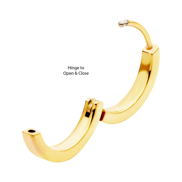 20g 24Kt Gold PVD Titanium Clear CZ Hinged Huggie Earrings