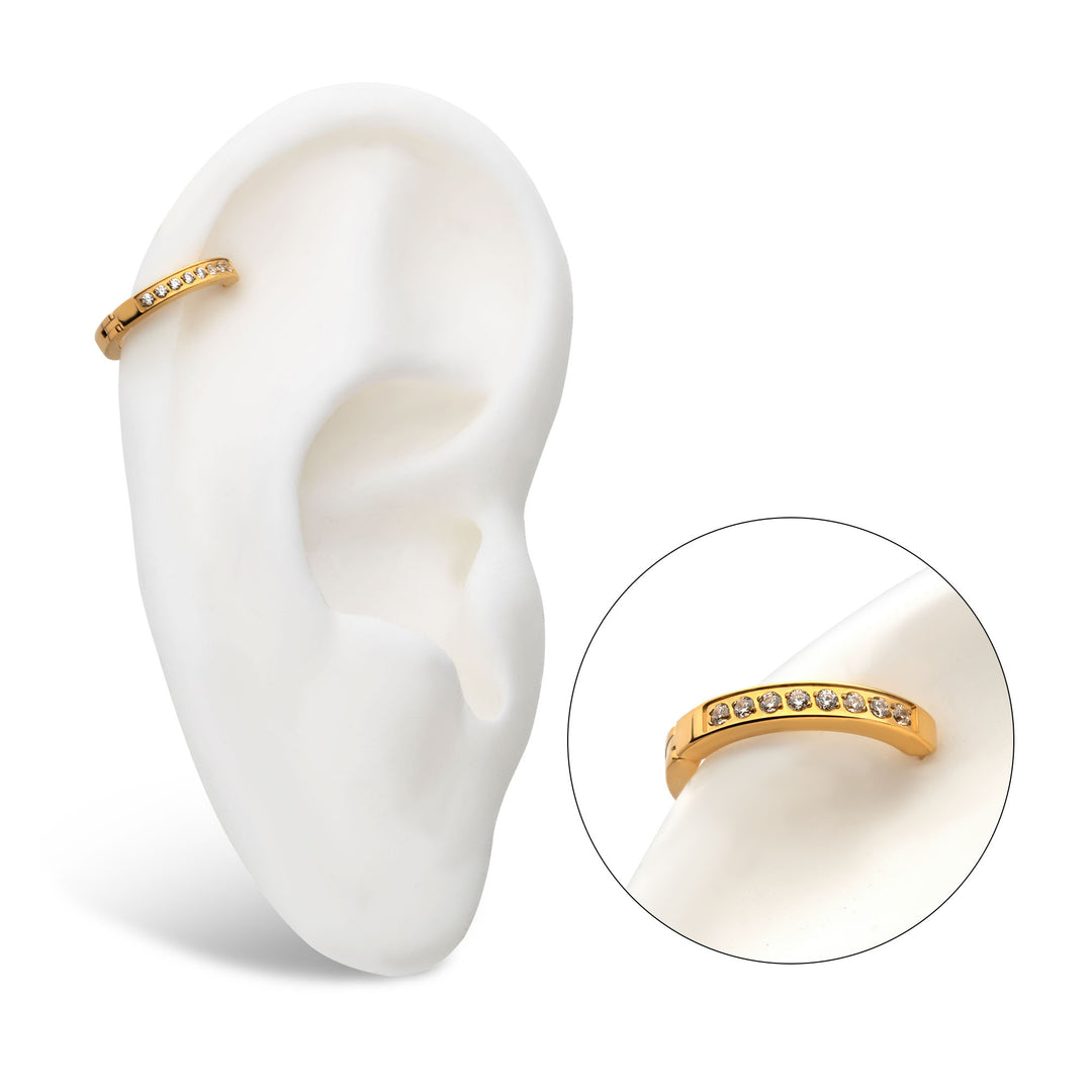 20g 24Kt Gold PVD Titanium Clear CZ Hinged Huggie Earrings