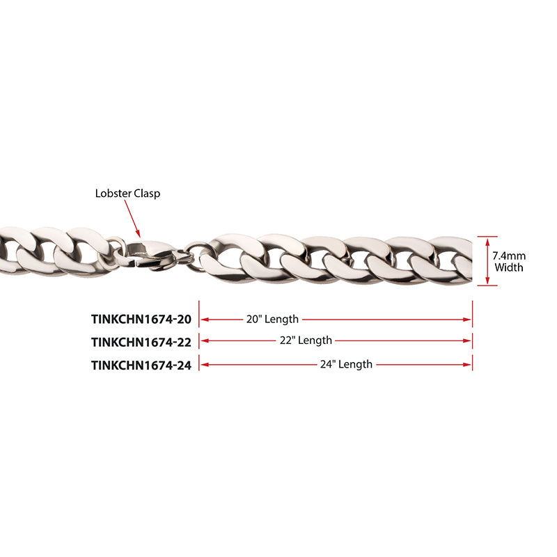 7.4mm Titanium Curb Chain Necklace with Lobster Clasp