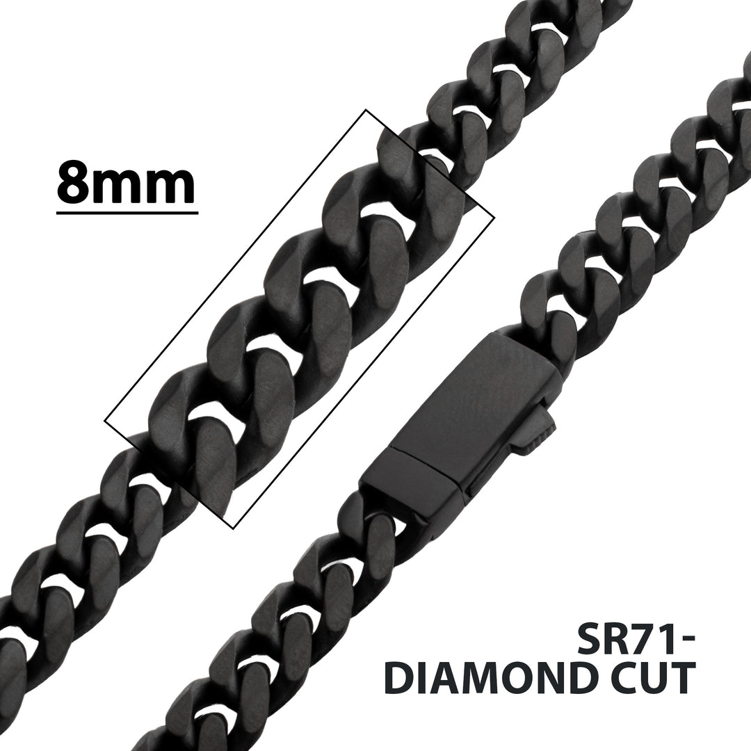 8mm Black IP Titanium Matte Finish Diamond Cut Cuban Chain Necklace