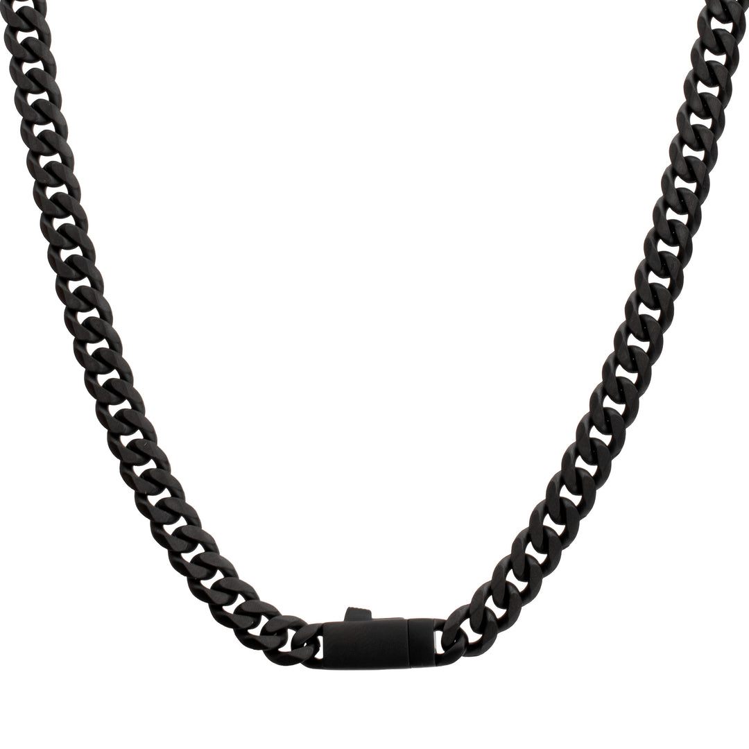 8mm Black IP Titanium Matte Finish Diamond Cut Cuban Chain Necklace