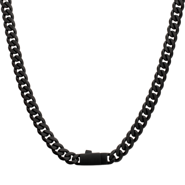 8mm Black IP Titanium Matte Finish Diamond Cut Cuban Chain Necklace