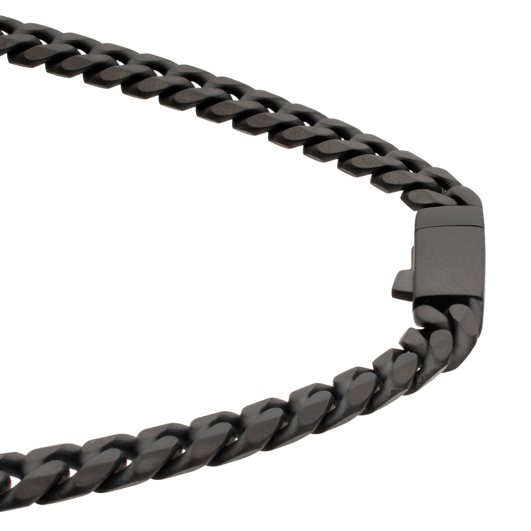 8mm Black IP Titanium Matte Finish Diamond Cut Cuban Chain Necklace