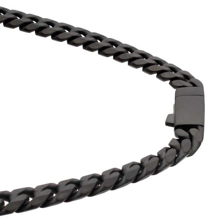 8mm Black IP Titanium Matte Finish Diamond Cut Cuban Chain Necklace