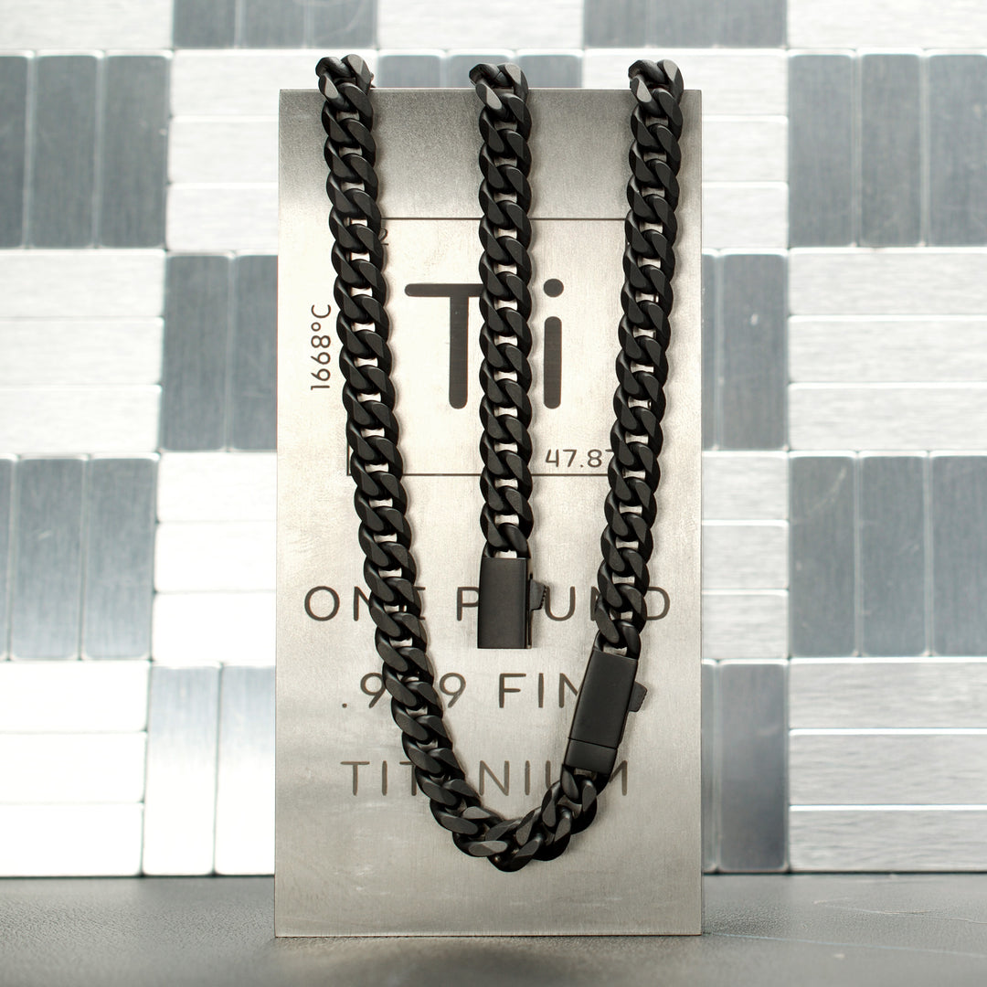 8mm Black IP Titanium Matte Finish Diamond Cut Cuban Chain Necklace