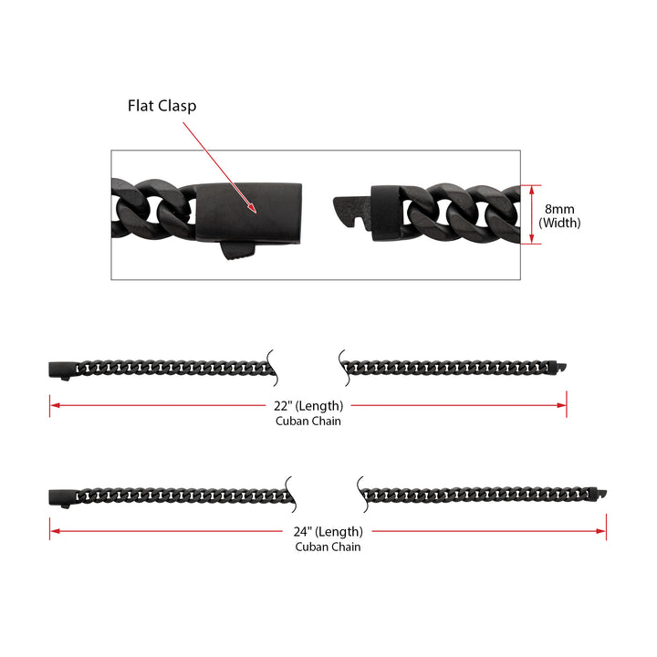 8mm Black IP Titanium Matte Finish Diamond Cut Cuban Chain Necklace