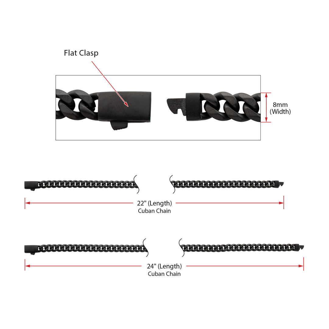 8mm Black IP Titanium Matte Finish Diamond Cut Cuban Chain Necklace
