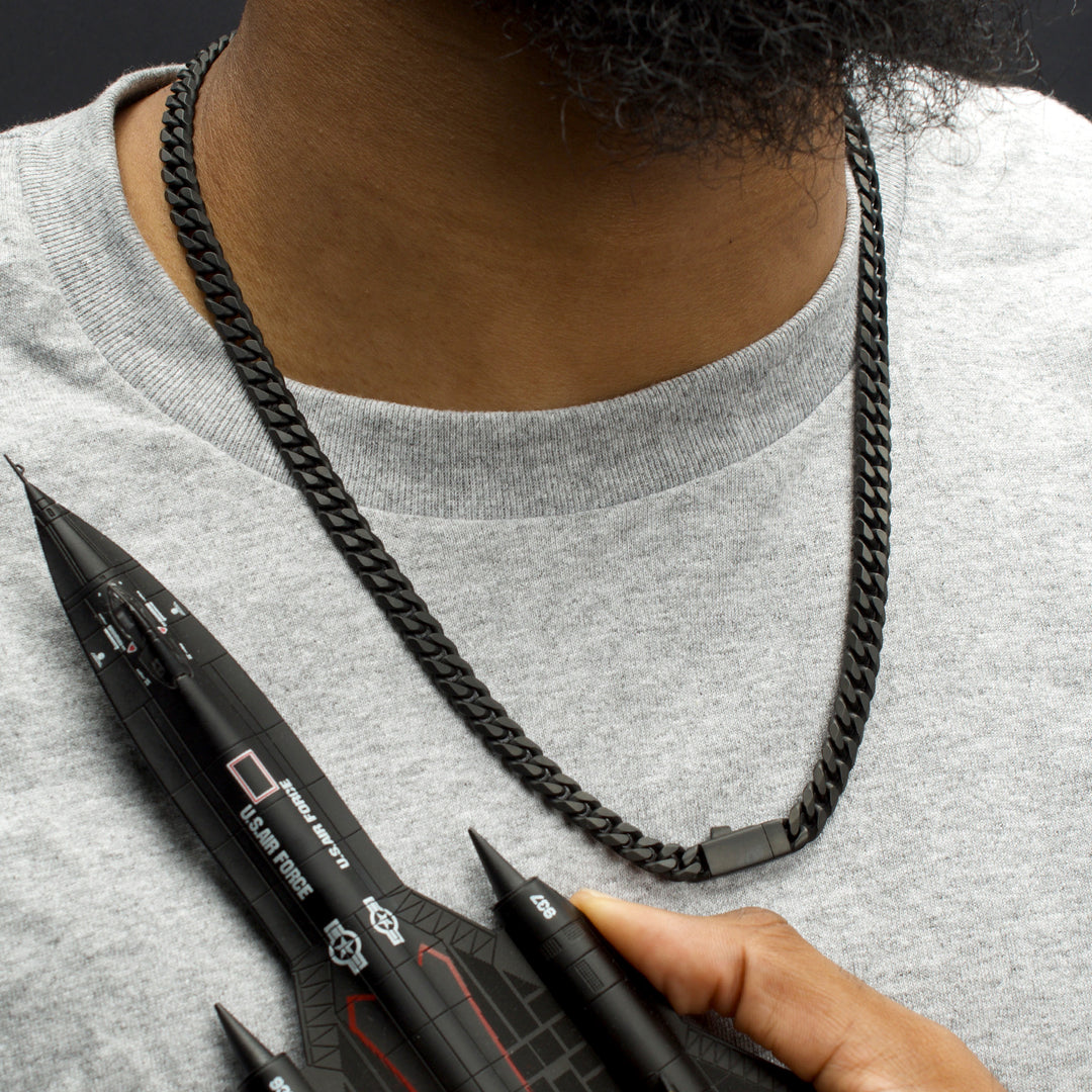 8mm Black IP Titanium Matte Finish Diamond Cut Cuban Chain Necklace