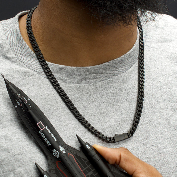 8mm Black IP Titanium Matte Finish Diamond Cut Cuban Chain Necklace