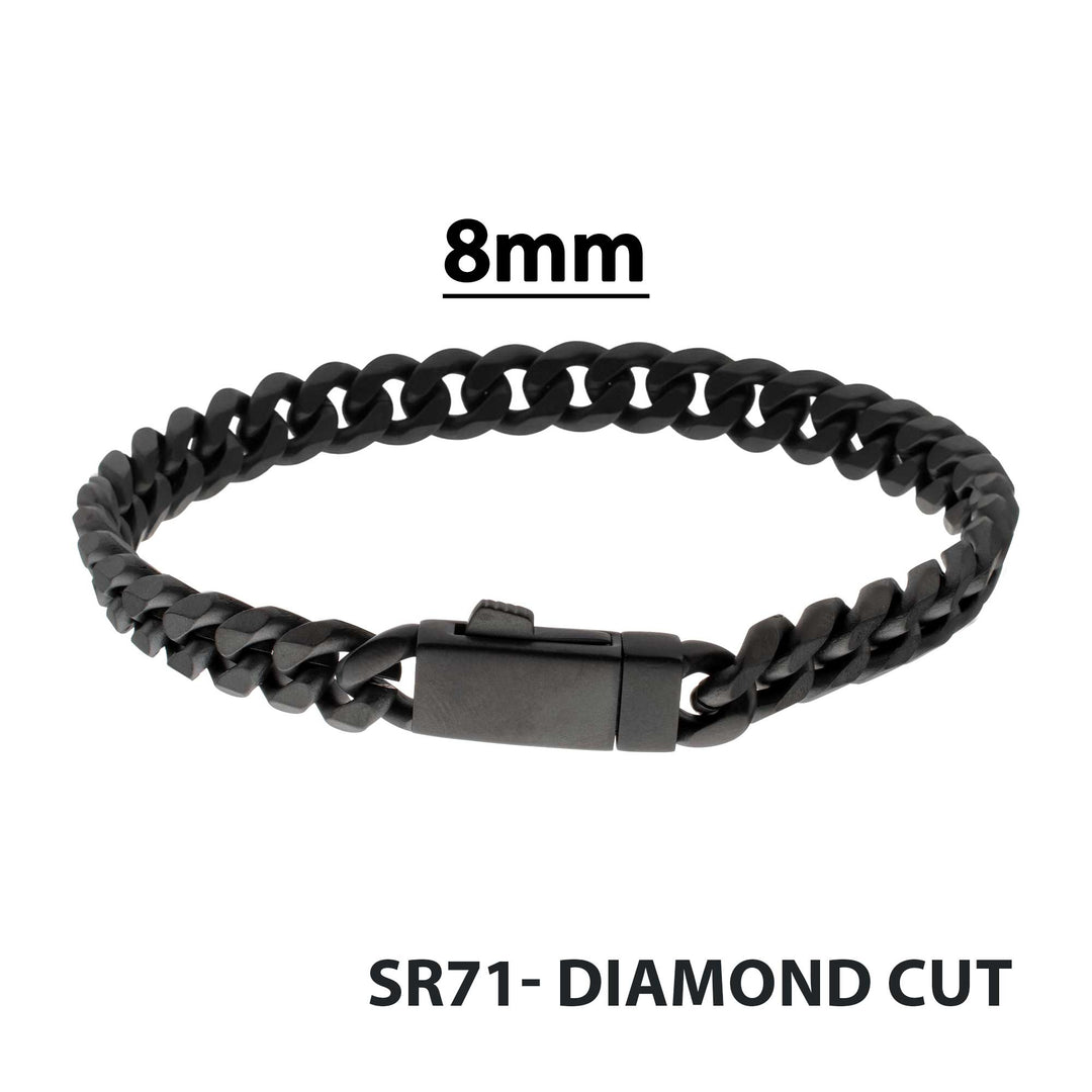 8mm Black IP Titanium Matte Finish Diamond Cut Cuban Chain Bracelet
