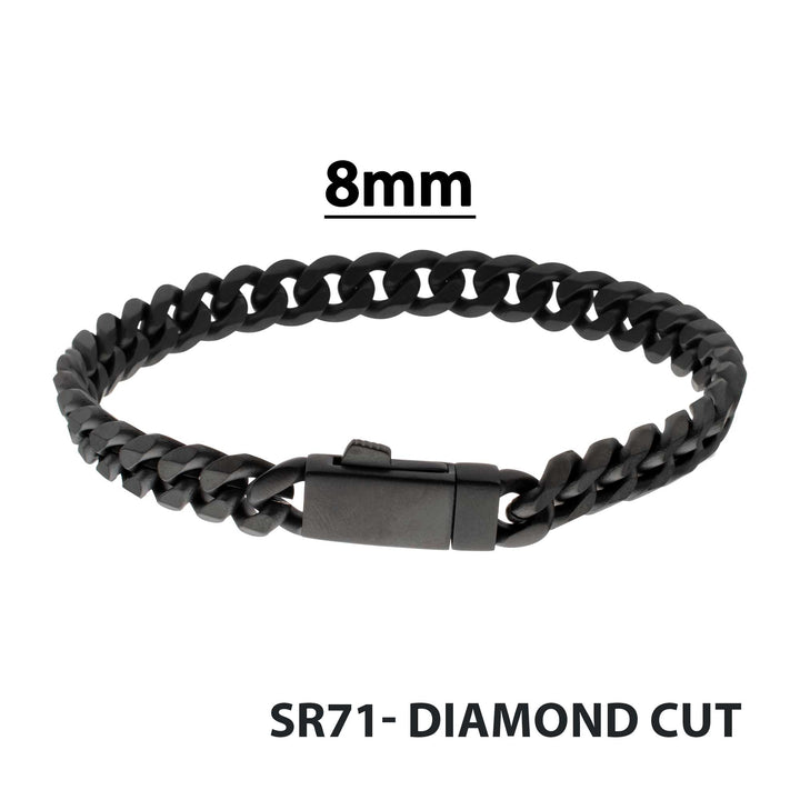 8mm Black IP Titanium Matte Finish Diamond Cut Cuban Chain Bracelet