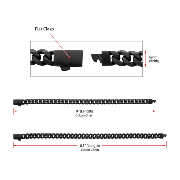 8mm Black IP Titanium Matte Finish Diamond Cut Cuban Chain Bracelet