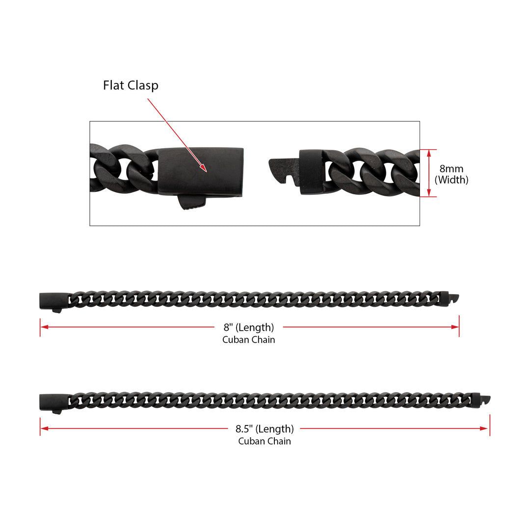 8mm Black IP Titanium Matte Finish Diamond Cut Cuban Chain Bracelet