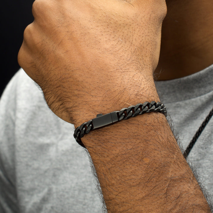 8mm Black IP Titanium Matte Finish Diamond Cut Cuban Chain Bracelet