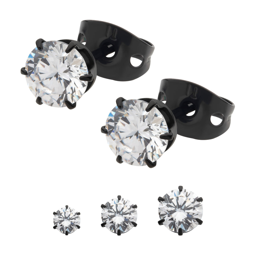 20g Black IP Titanium Post and Butterfly Back with 6-Prong Gem Stud Earrings