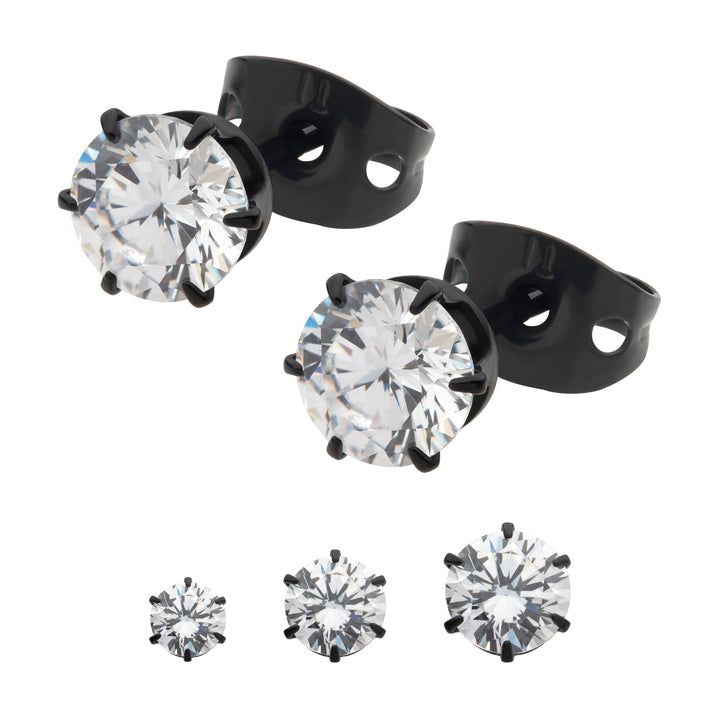 20g Black IP Titanium Post and Butterfly Back with 6-Prong Gem Stud Earrings