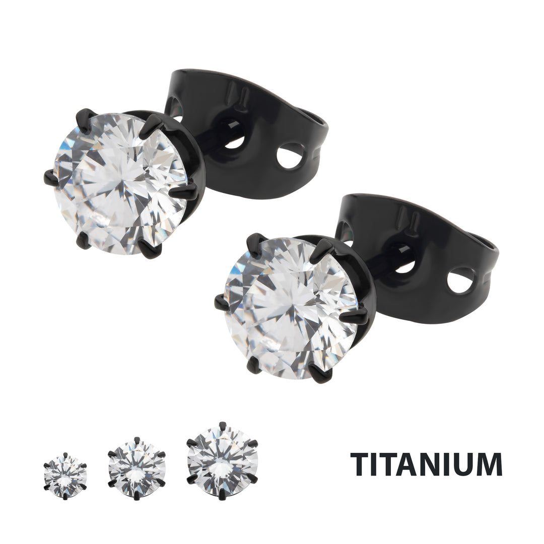 20g Black IP Titanium Post and Butterfly Back with 6-Prong Gem Stud Earrings