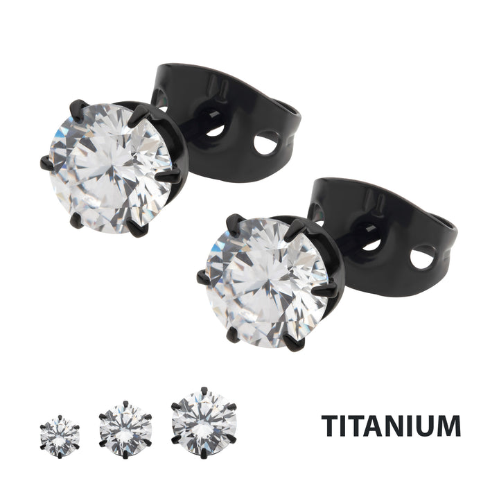 20g Black IP Titanium Post and Butterfly Back with 6-Prong Gem Stud Earrings