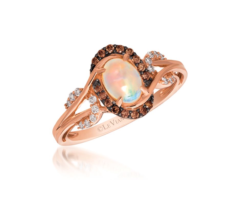 14K STRAWBERRY GOLD DIAMOND OPAL RING