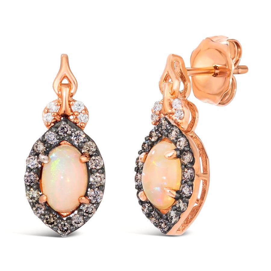 14K STRAWBERRY GOLD DIAMOND OPAL EARRINGS