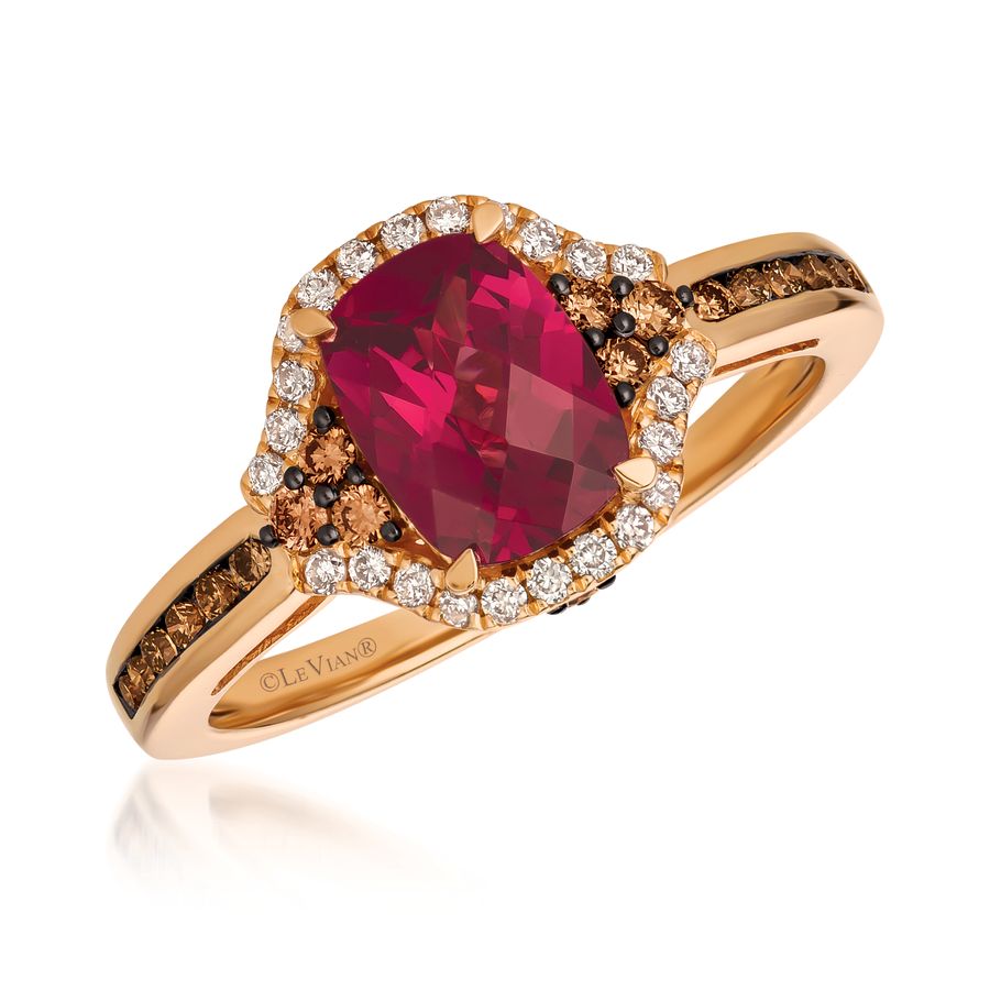 14K STRAWBERRY GOLD DIAMOND RHODOLITE RING