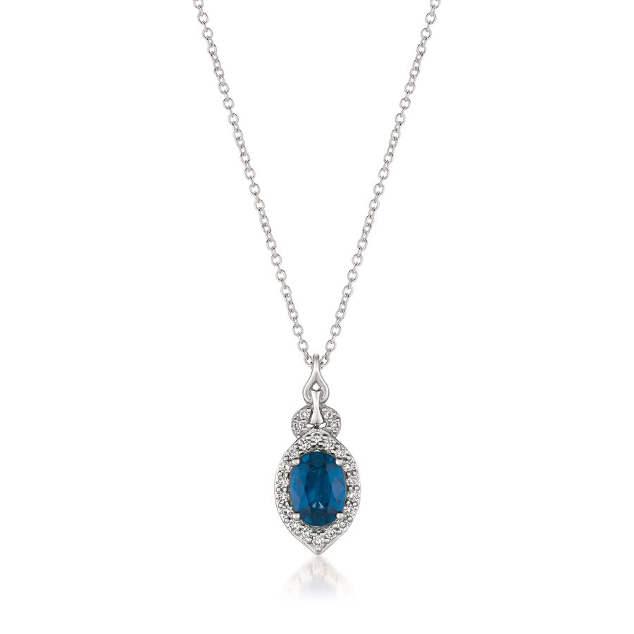 14K WHITE GOLD DIAMOND SAPPHIRE PENDANT