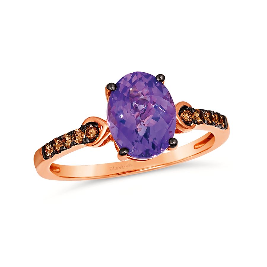 14K STRAWBERRY GOLD DIAMOND AMETHYST RING