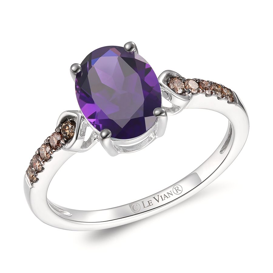 14K WHITE GOLD DIAMOND AMETHYST RING